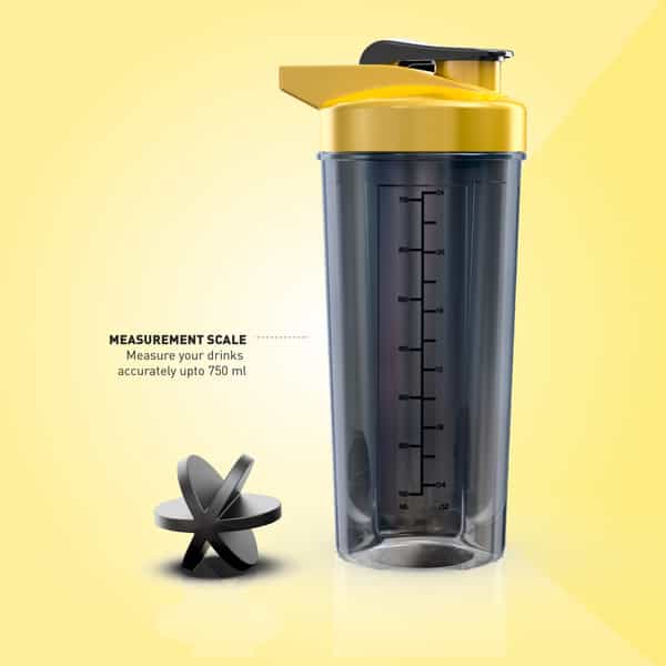 Muscleblaze Zidd Pro 1.0 Shaker Bottle, 100% Leakproof, Bpa-Free Sipper Bottle, Yellow & Black|750Ml
