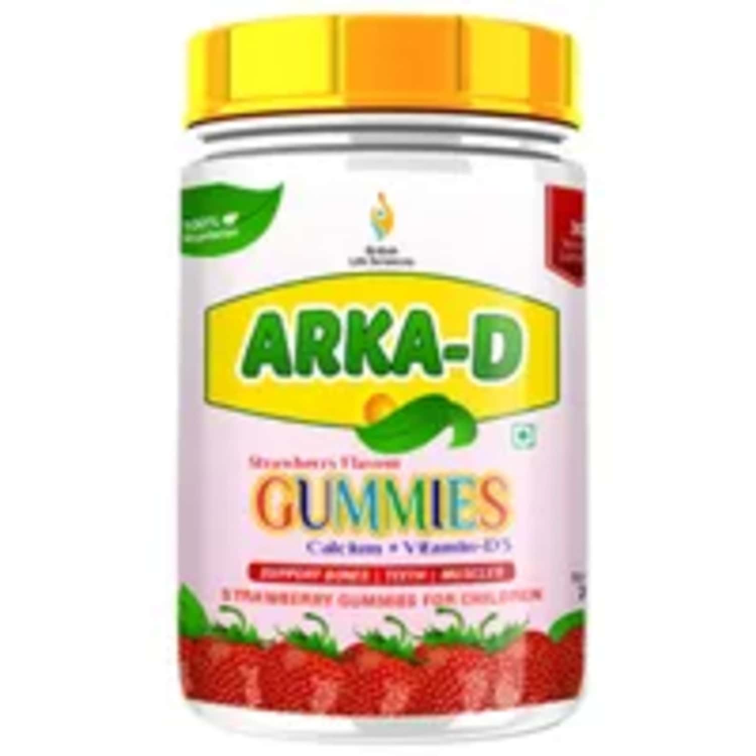 Arka D Strawberry Flavour Calcium + Vitamin D3 Gummies For Children 30 Nos