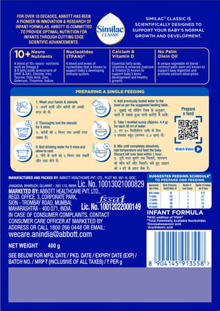 Similac Classic Stage 1 Infant Formula (Upto 6 Months) Refill Of 400 Gm