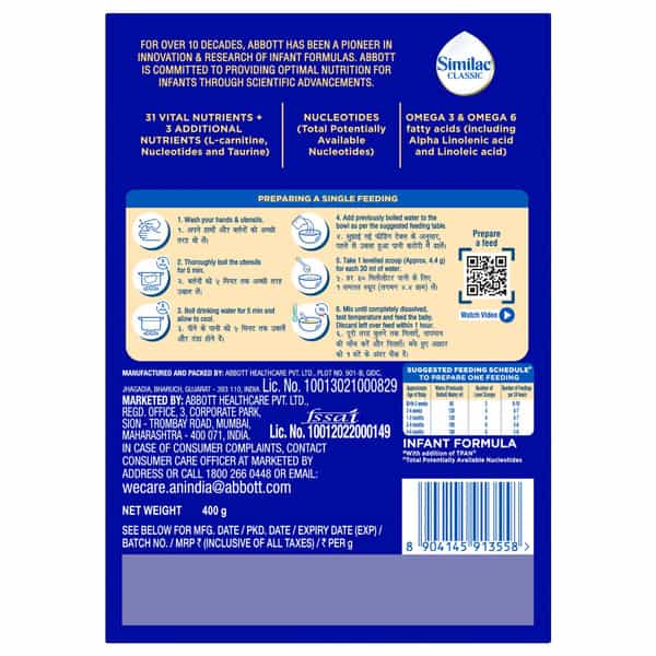 Similac Classic Stage 1 | Nfant Formula | Upto 6 Months | Box 400 Gm