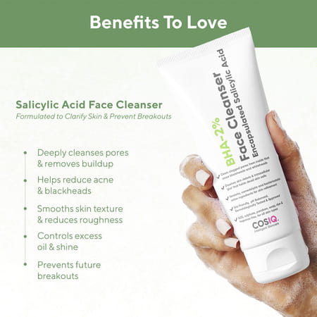 Cos-Iq Salicylic Acid 2% Face Cleanser With Bha - Face Wash For Acne & Pimple|Men & Women 100 Ml