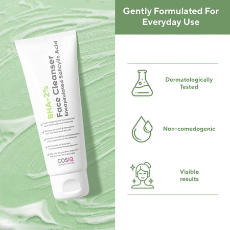 Cos-Iq Salicylic Acid 2% Face Cleanser With Bha - Face Wash For Acne & Pimple|Men & Women 100 Ml