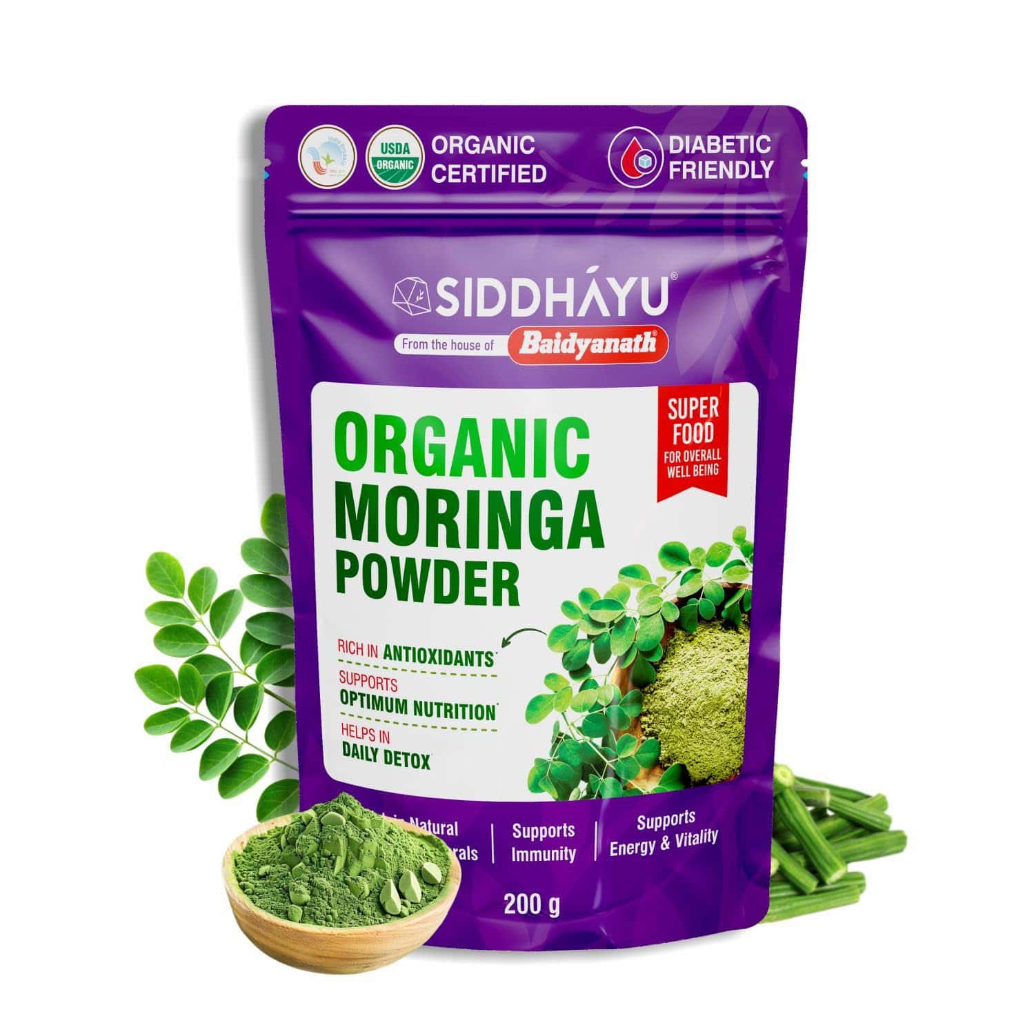 Baidyanath Organic Moringa Powder 200 G | Natural Superfood Rich In Vitamins And Minerals