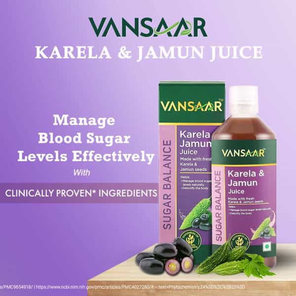 Vansaar Karela & Jamun Juice-1L | Manages Blood Sugar Control | Prediabetics & Diabetics