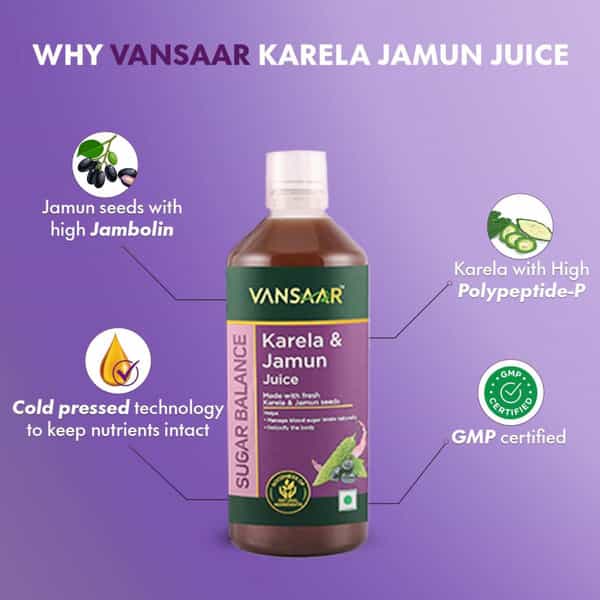 Vansaar Karela & Jamun Juice-1L | Manages Blood Sugar Control | Prediabetics & Diabetics