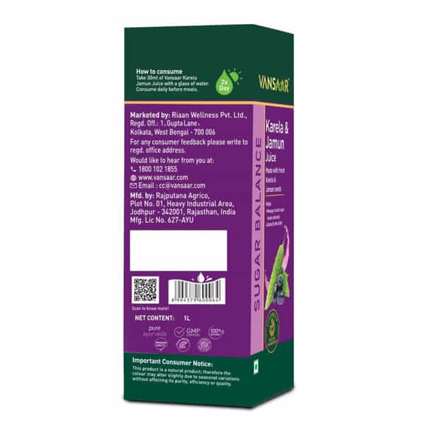 Vansaar Karela & Jamun Juice-1L | Manages Blood Sugar Control | Prediabetics & Diabetics