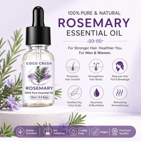 Coco Crush Rosemary Essential Oil 15Ml | 100% Pure & Undiluted For Hair Growth & Scalp Stimulation