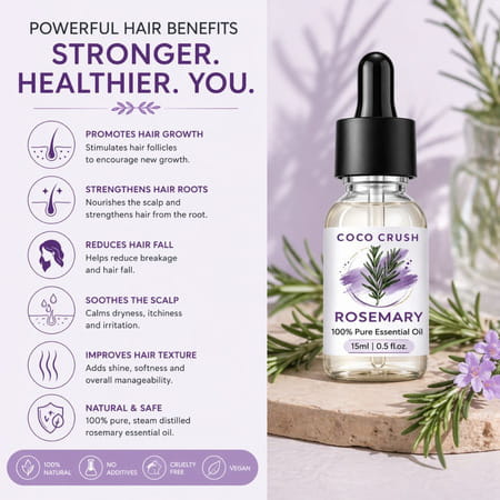 Coco Crush Rosemary Essential Oil 15Ml | 100% Pure & Undiluted For Hair Growth & Scalp Stimulation