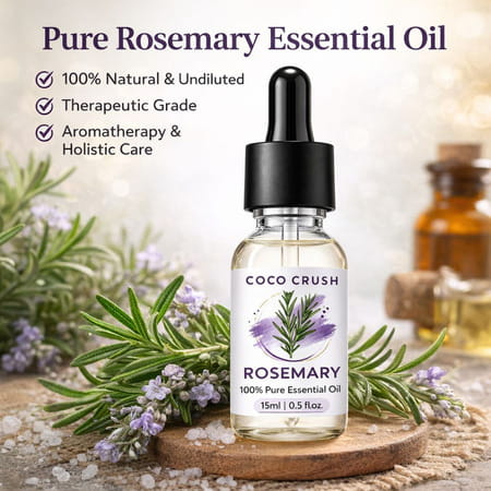 Coco Crush Rosemary Essential Oil 15Ml | 100% Pure & Undiluted For Hair Growth & Scalp Stimulation