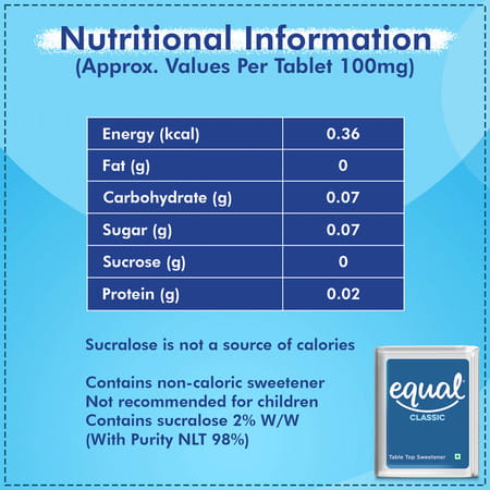 Equal Classic Zero Calorie Sweetener Sugar Free Calorie Control 100 Tablets Pack Of 5