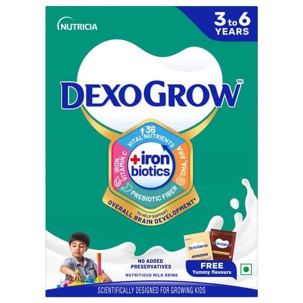 Dexogrow Nutritious Milk Drink | For Children 3-6 Yrs | 2 Flavours Vanilla & Chocolate | Box 400 Gm