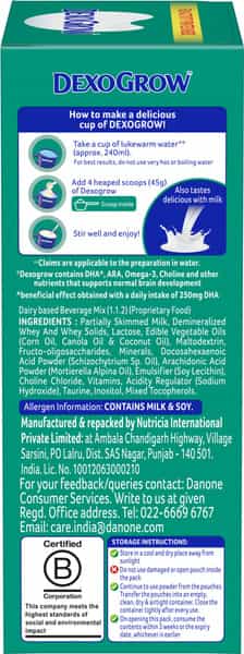 Dexogrow Nutritious Milk Drink | For Children 3-6 Yrs | 2 Flavours Vanilla & Chocolate | Box 400 Gm
