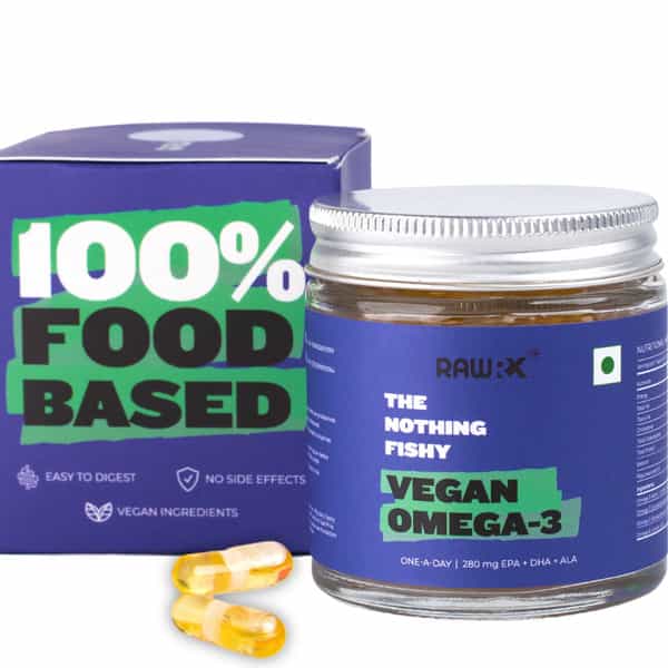 Rawrx Vegan Omega 3 Fatty Acid Capsule Epa + Dha + Ala Formula For Hair Growth | Heart Joint Health