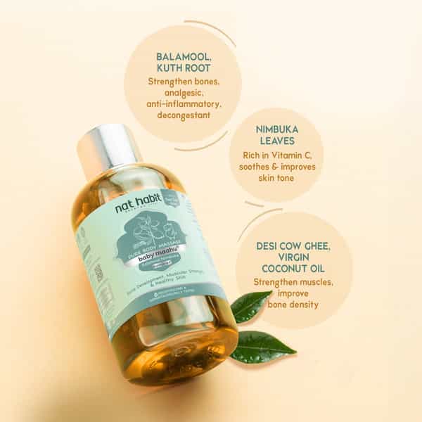Nat Habit Balamool Nimbuka Pure Baby Maahu Summer Massage Oil | Bone & Muscular Development - 100Ml