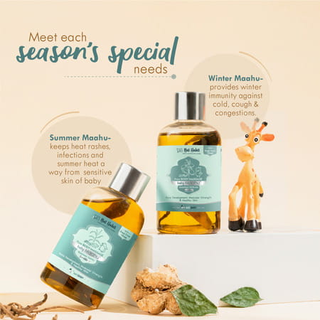 Nat Habit Balamool Nimbuka Pure Baby Maahu Summer Massage Oil | Bone & Muscular Development - 100ml