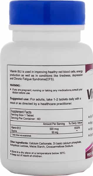 Healthvit Vitamin B12 500Mcg For Vitamin B12 Deficiency - 60 Tablets