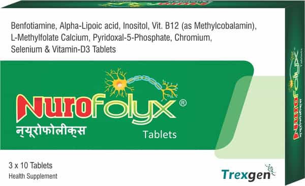Trexgen Nurofolyx Diabetes & Neuropathy Nerve Pain Tablets - 30 Tablets