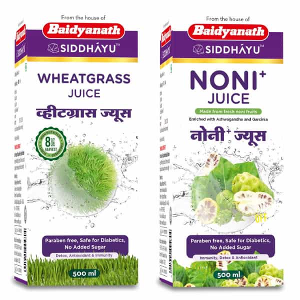 Baidyanath Asli Ayurved Noni Juice & Wheatgrass Juice | No Added Sugar Boosts Immunity | 500Ml Each