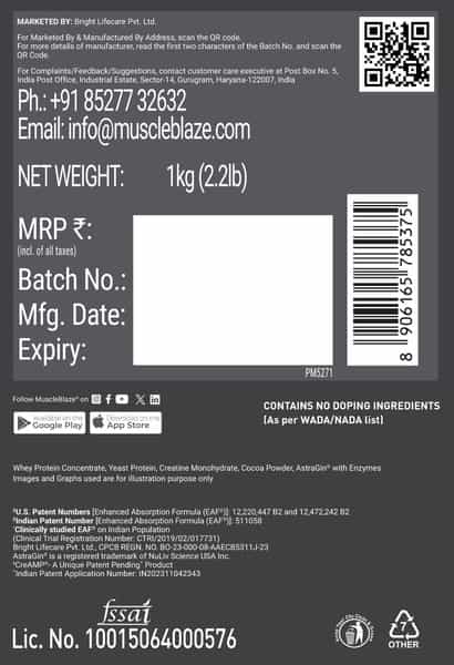 Muscleblaze Biozyme Whey Protein Pr | Molten Chocolate Cake | 1Kg | Trustified Gold Certified