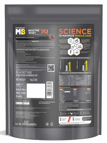 Muscleblaze Biozyme Whey Protein Pr | Molten Chocolate Cake | 1Kg | Trustified Gold Certified