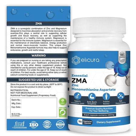 Elicura'S Essential Zma+ Zinc Monomenthionine Asparatate 60 Veg Capsules - Pack Of 1