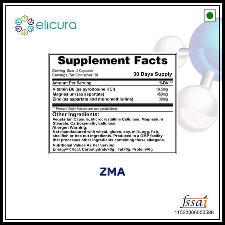 Elicura'S Essential Zma+ Zinc Monomenthionine Asparatate 60 Veg Capsules - Pack Of 1