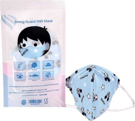 Advind Healthcare Smog Guard N95 Kids Mask Without Valve(4-12years)-Blue Mickey Mouse Design Pack 1