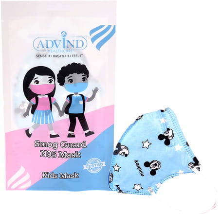 Advind Healthcare Smog Guard N95 Kids Mask Without Valve(4-12years)-Blue Mickey Mouse Design Pack 1