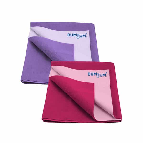 Bumtum Dry Sheet Leakproof Baby Bed Protector (Lilac + Hot Pink Small Size 50*70Cm|Pack Of 2)