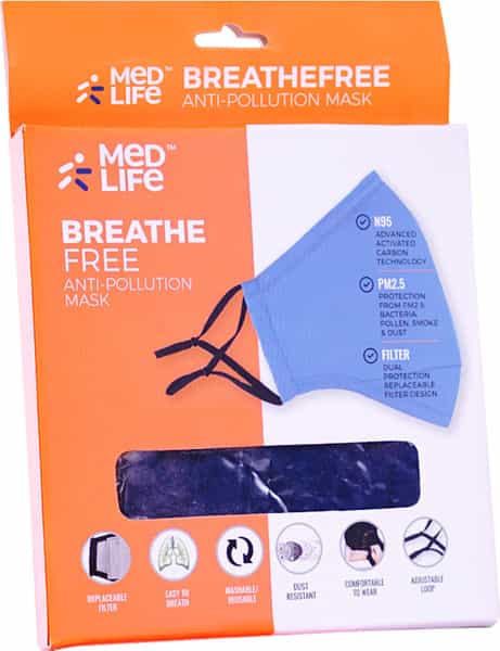 Medlife N-95 Pollution Mask Color Blue 1