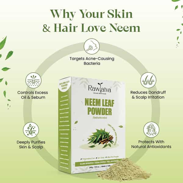 Raw Tatva Neem Powder For Acne Care| Skin Purification & Scalp Health | All Skin & Hair Types | 200G