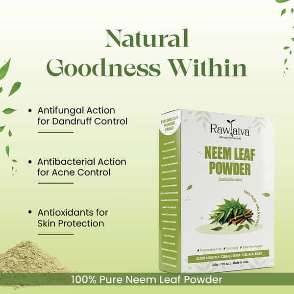 Raw Tatva Neem Powder For Acne Care| Skin Purification & Scalp Health | All Skin & Hair Types | 200G
