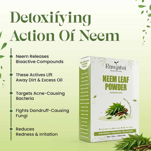 Raw Tatva Neem Powder For Acne Care| Skin Purification & Scalp Health | All Skin & Hair Types | 200G
