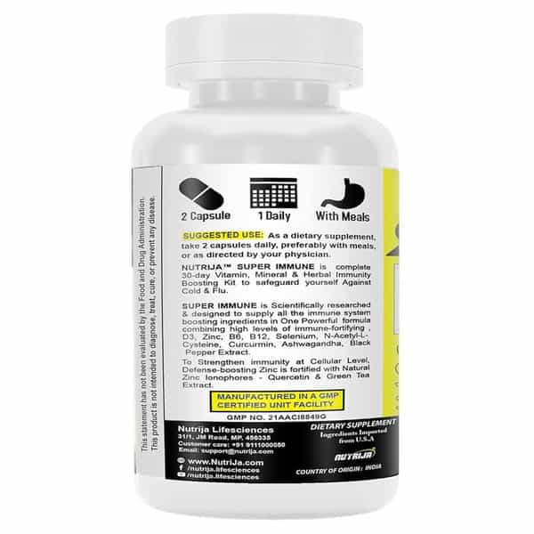 Nutrija Super Immune Booster - D3, Zinc, B6, B12, Curcumin, Quercetin, Herb Blends (120 Capsules)