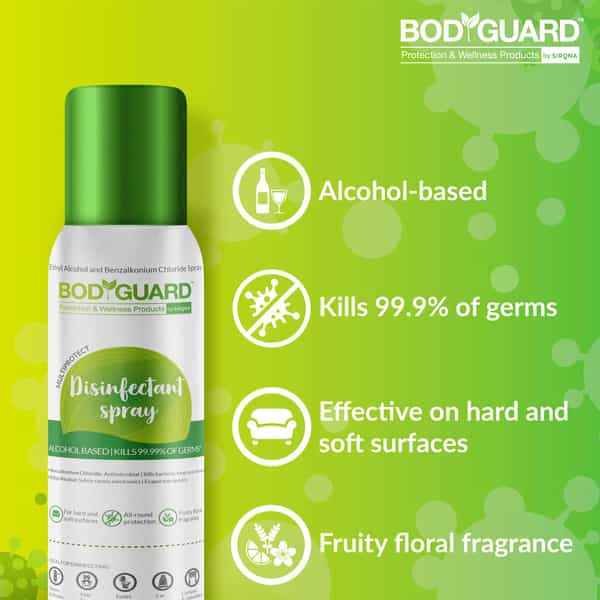 Bodyguard Multipurpose Alcohol Based Disinfectant Sanitizer Spray - Kills 99.9% Of Germs - 100Ml