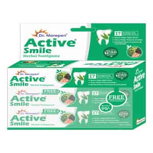 Dr. Morepen Active Smile | Tube | Herbal Toothpaste | 100 Gm | Free Bamboo Toothbrush | Pack Of 6