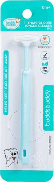 Buddsbuddy Bpa Free T-Shape Kids Tongue Cleaner With Non Slip Thumb Grip Blue