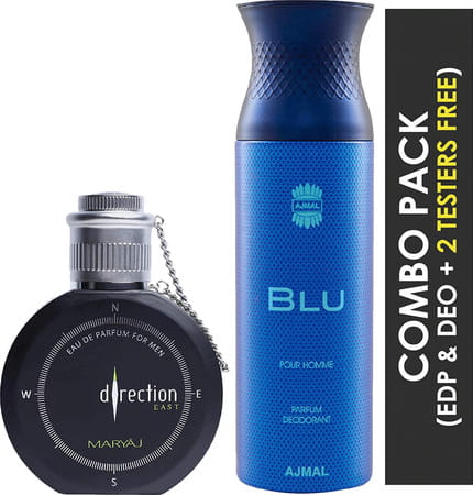 Maryaj Direction East Edp Spicy 100ml For Men And Ajmal Blu Homme Deodorant 200ml For Men