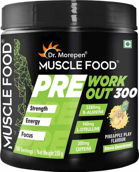 Dr. Morepen Muscle Food Pre Workout For Strength & Energy Pineapple - 250G