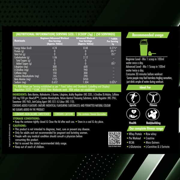 Dr. Morepen Muscle Food Pre Workout For Strength & Energy Pineapple - 250G