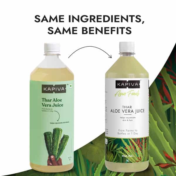 Kapiva Thar Aloe Vera Juice (With Pulp) 1L | Rejuvenates Skin And Hair |No Added Sugar (Pack Of 2)