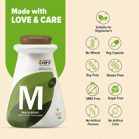 Myfitfuel Maca Root Extract (10:1)+ Piperine (95%) | 1000mg (90 Capsules) For Men & Women