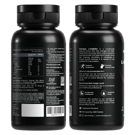 Nutrabay Pro L-Arginine Tablets | Improve Endurance | Promote Muscle Pump | 1000mg - 60 Veg Tablets