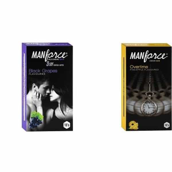 Manforce 3In1 Wild Black Grapes & Overtime Pineapple Flavoured 3In1 Condoms (Set Of 2 20 Pcs)