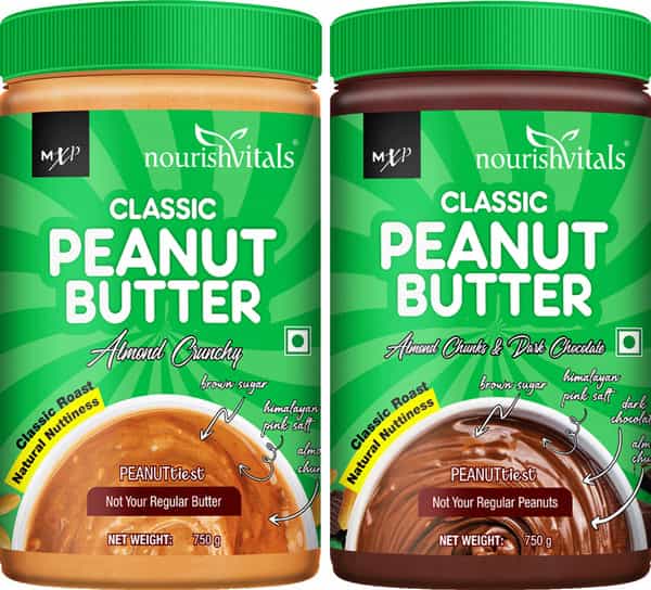 Nourishvitals Irresistibly Tasty Combo Classic Peanut Butter (Almonds Chocolate) (750Gm Each)