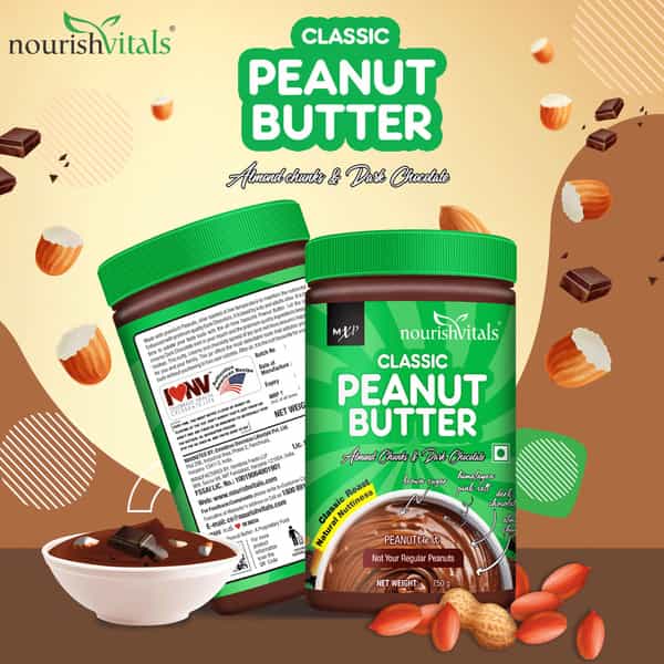 Nourishvitals Irresistibly Tasty Combo Classic Peanut Butter (Almonds Chocolate) (750Gm Each)