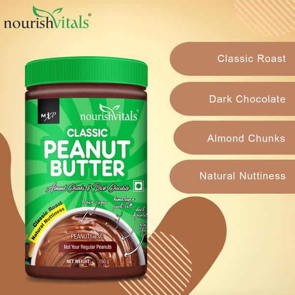Nourishvitals Irresistibly Tasty Combo Classic Peanut Butter (Almonds Chocolate) (750Gm Each)