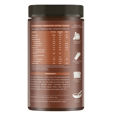 Muscleblaze Fit High Protein Peanut Butter | Crunchy (Dark Chocolate Spread | 750G) | 27G Protein