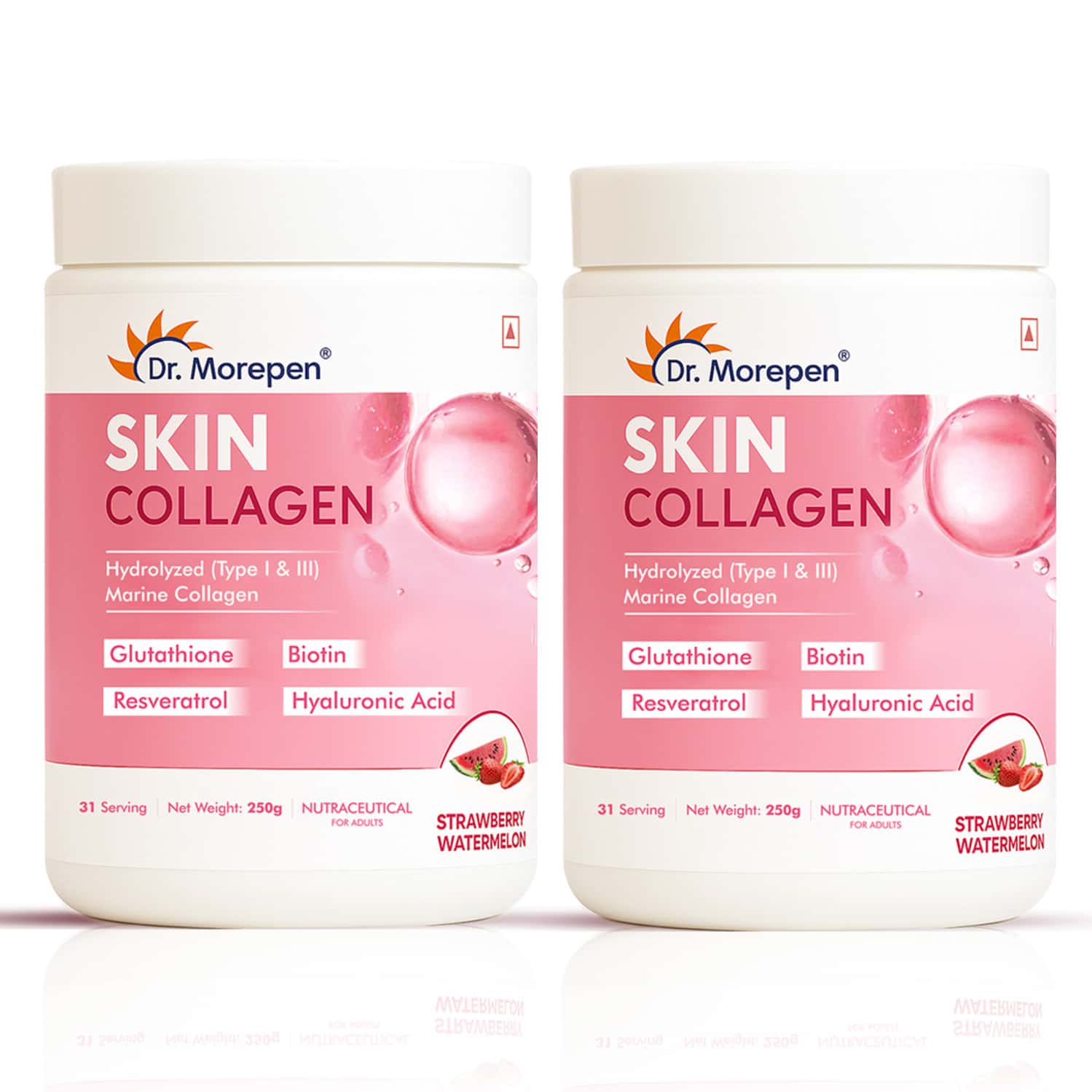Dr. Morepen Skin Collagen | Strawberry Watermelon | Powder | Jar 250gm | Pack Of 2