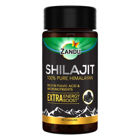 Zandu Shilajit | Extra Energy Boost | 100% Pure Himalayan | Lab Tested | Capsule 60 No'S